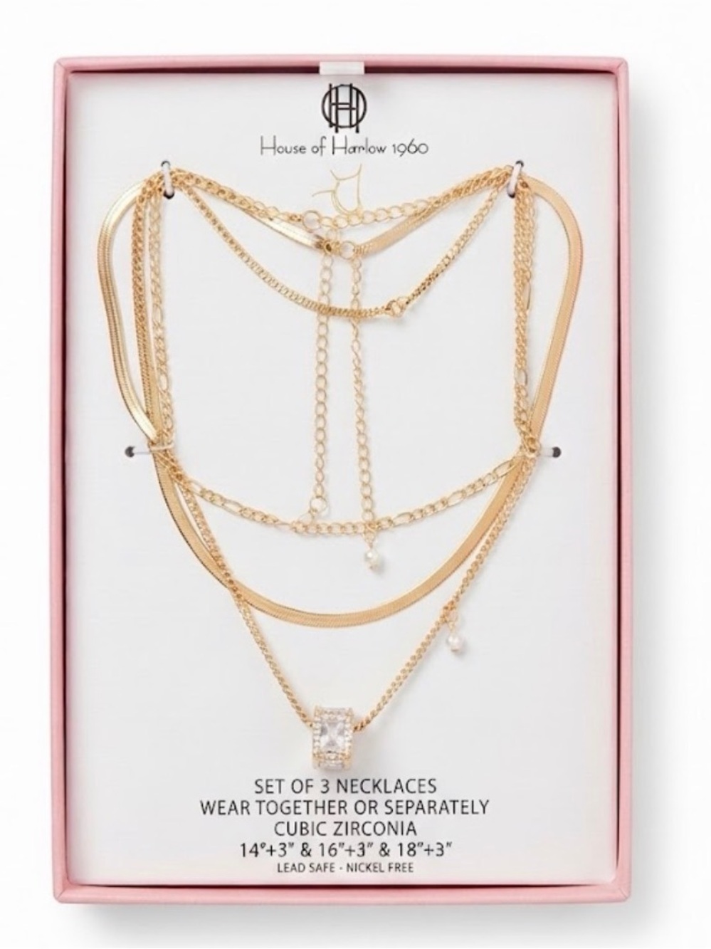 NWT ⚜️💎⚜️ House of Harlow 1960 Set of 3 Necklaces with Cubic Zirconia